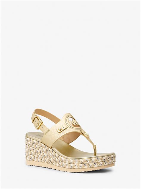 michael kors aubrey sandal|Aubrey Metallic Leather Wedge Sandal .